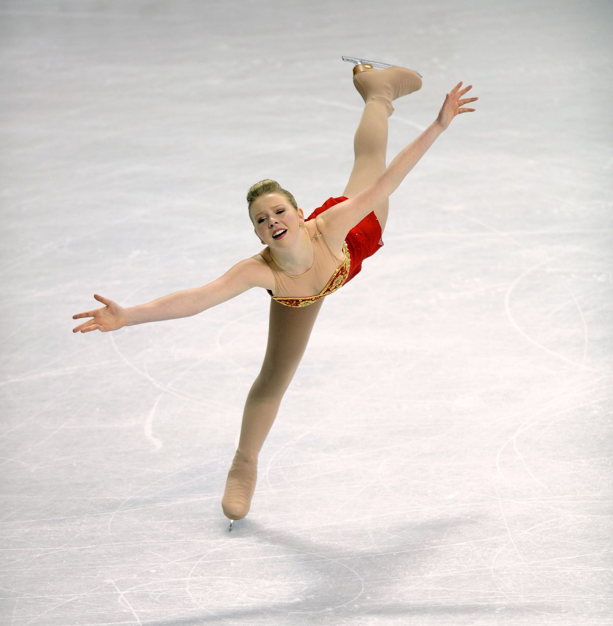 Rachael Flatt performs her first-place championship ladies free skate program at the U.S. Figure Skating Championships in the Spokane Arena on Saturday, Jan. 23, 2010. (Colin Mulvany / The Spokesman-Review)