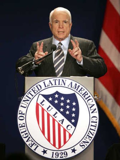 Sen. John McCain, R-Ariz., speaks at the League of United Latin American Citizens Convention in Washington on Tuesday. Associated Press
 (Associated Press / The Spokesman-Review)