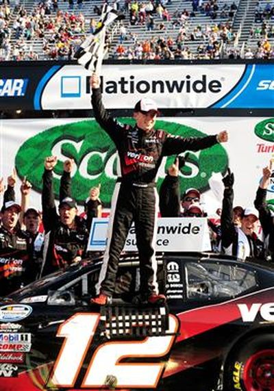 Justin Allgaier celebrates winning the Scotts Turf Builder 300 at Bristol Motor Speedway, his first career victory in the NASCAR Nationwide Series. (Photo courtesy of Rusty Jarrett, Getty Images/NASCAR)