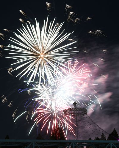 Fireworks over Riverfront Park in Spokane Wednesday, July 4, 2018.  (Jesse Tinsley/The Spokesman-Review)