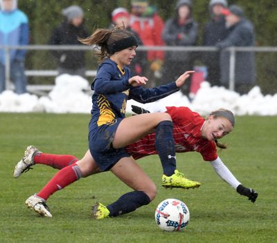 Eastern Washington’s Alexis Stephenson, right, and the Eagles are at USC on Saturday in a first-round NCAA women’s soccer match. (Jesse Tinsley / The Spokesman-Review)