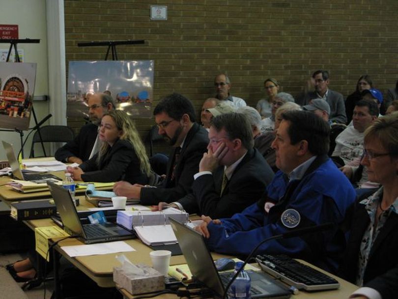 ConocoPhillips Billings refinery manager Steven Steach is at right, and to his right is Erik Stidham, attorney for ConocoPhillips. (Betsy Russell)