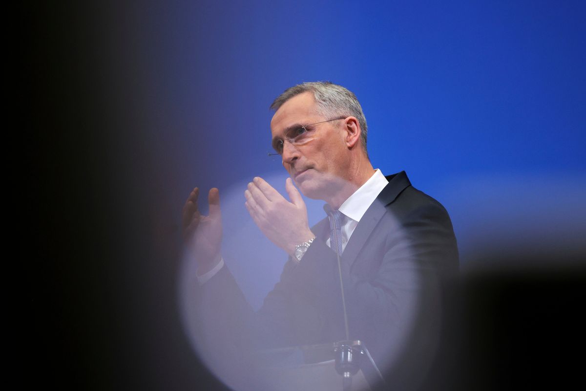 NATO Secretary General Jens Stoltenberg speaks during a media conference after convening an online NATO leaders summit at NATO headquarters in Brussels, Friday, Feb. 25, 2022. U.S. President Joe Biden and his NATO counterparts will seek Friday to reassure member countries on the alliance
