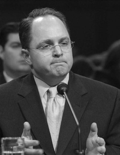 
Attorney General Alberto Gonzales' former chief of staff Kyle Sampson testifies in Washington on March 29.
 (Associated Press / The Spokesman-Review)