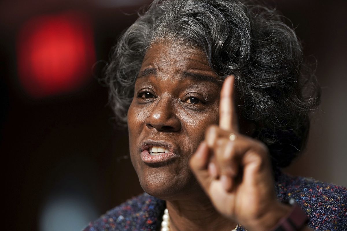 United States Ambassador to the United Nations nominee Linda Thomas-Greenfield testifies during for her confirmation hearing before the Senate Foreign Relations Committee on Capitol Hill, Wednesday, Jan. 27, 2021, in Washington.  (Greg Nash)