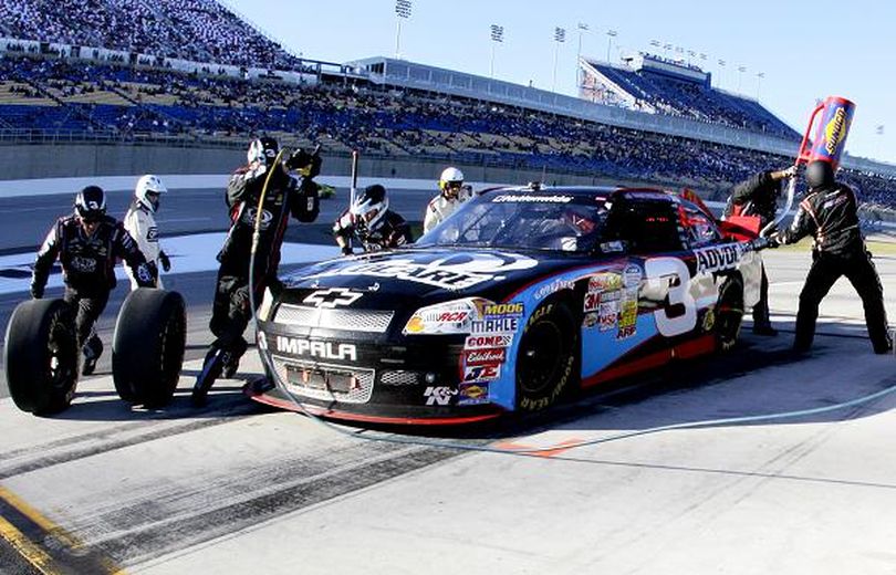 Austin Dillon, driver of the #3 Advocare Chevrolet, comes in for a pit stop during the NASCAR Nationwide Series Kentucky 300 at Kentucky Speedway on September 22, 2012 in Sparta, Kentucky. (Photo Credit: Sean Gardner/Getty Images for NASCAR) (Sean Gardner / Getty Images North America)