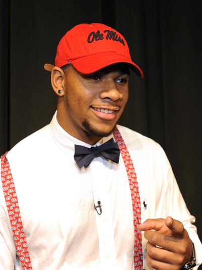 Grayson, Ga., defensive end Robert Nkemdiche, the nation’s top recruit, selected Ole Miss in a signing day ceremony. (Associated Press)