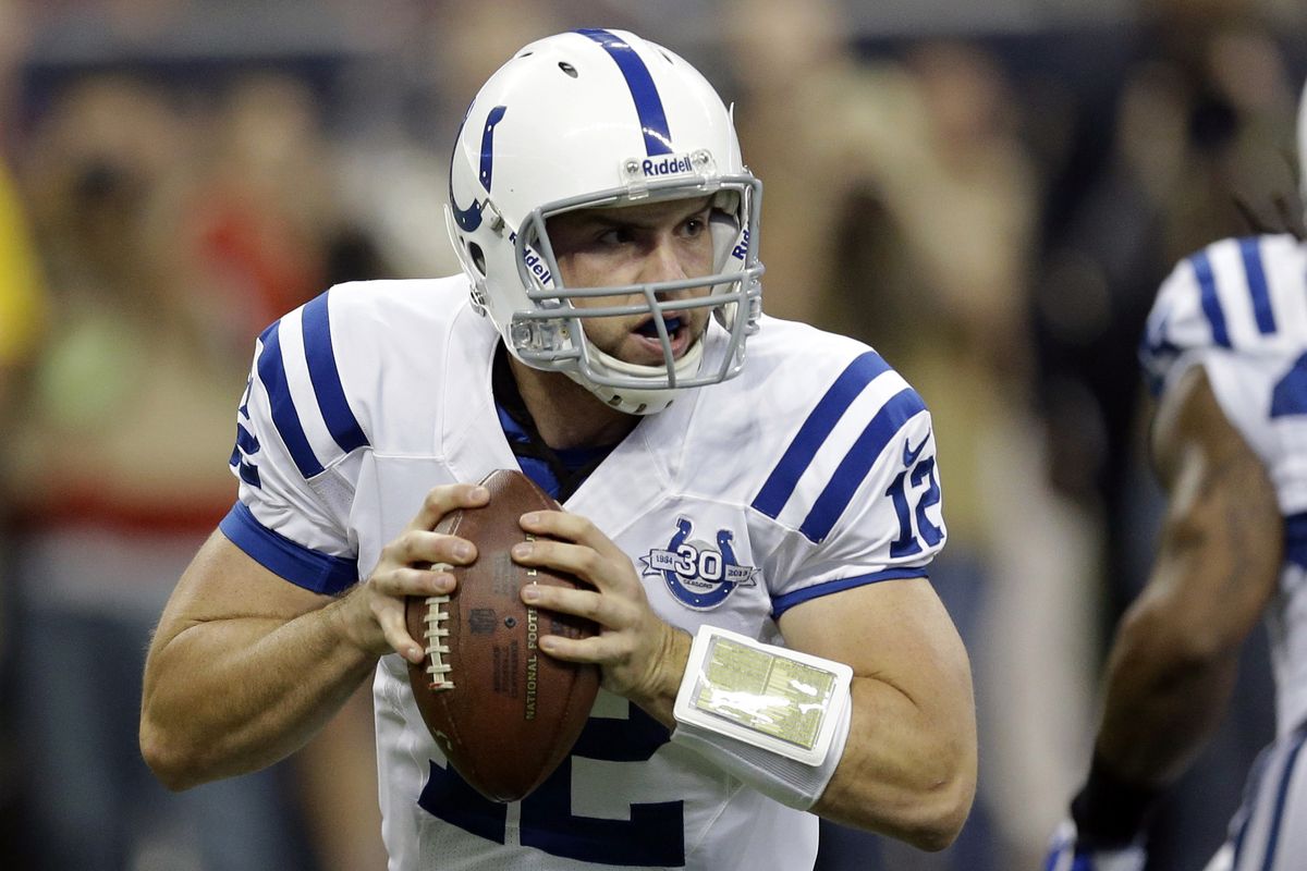 Against Rams’ leaky run “D,” Colts QB Andrew Luck may hand off a lot. (Associated Press)