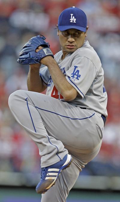L.A. Dodgers pitcher Vicente Padilla threw seven scoreless innings Saturday. (Associated Press / The Spokesman-Review)