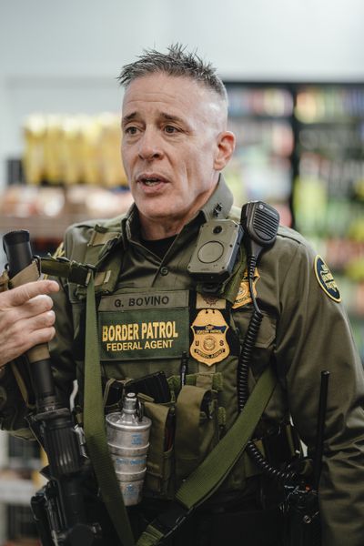 Gregory Bovino, a senior Border Patrol commander, during Operation Midway Blitz in Chicago, Nov. 6, 2025. The Department of Homeland Security has opened an internal investigation into a report that Bovino made disparaging remarks about the Jewish faith of the top federal prosecutor in Minnesota during an immigration operation in the state.   (Jamie Kelter Davis/The New York Times)