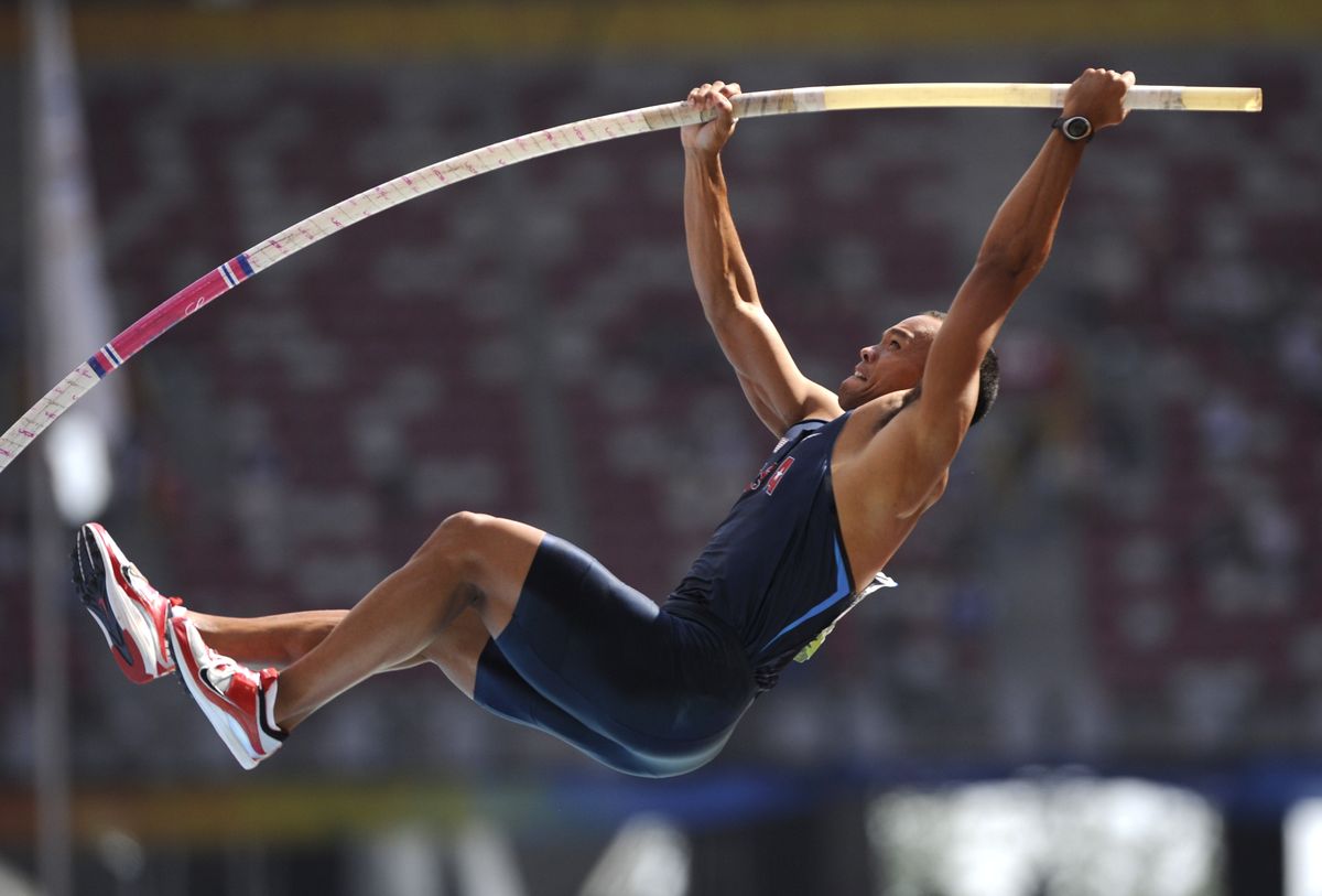 The pole vault turned out to be a pivotal event for American Bryan Clay en route to winning the gold medal in the decathlon.  (Associated Press / The Spokesman-Review)