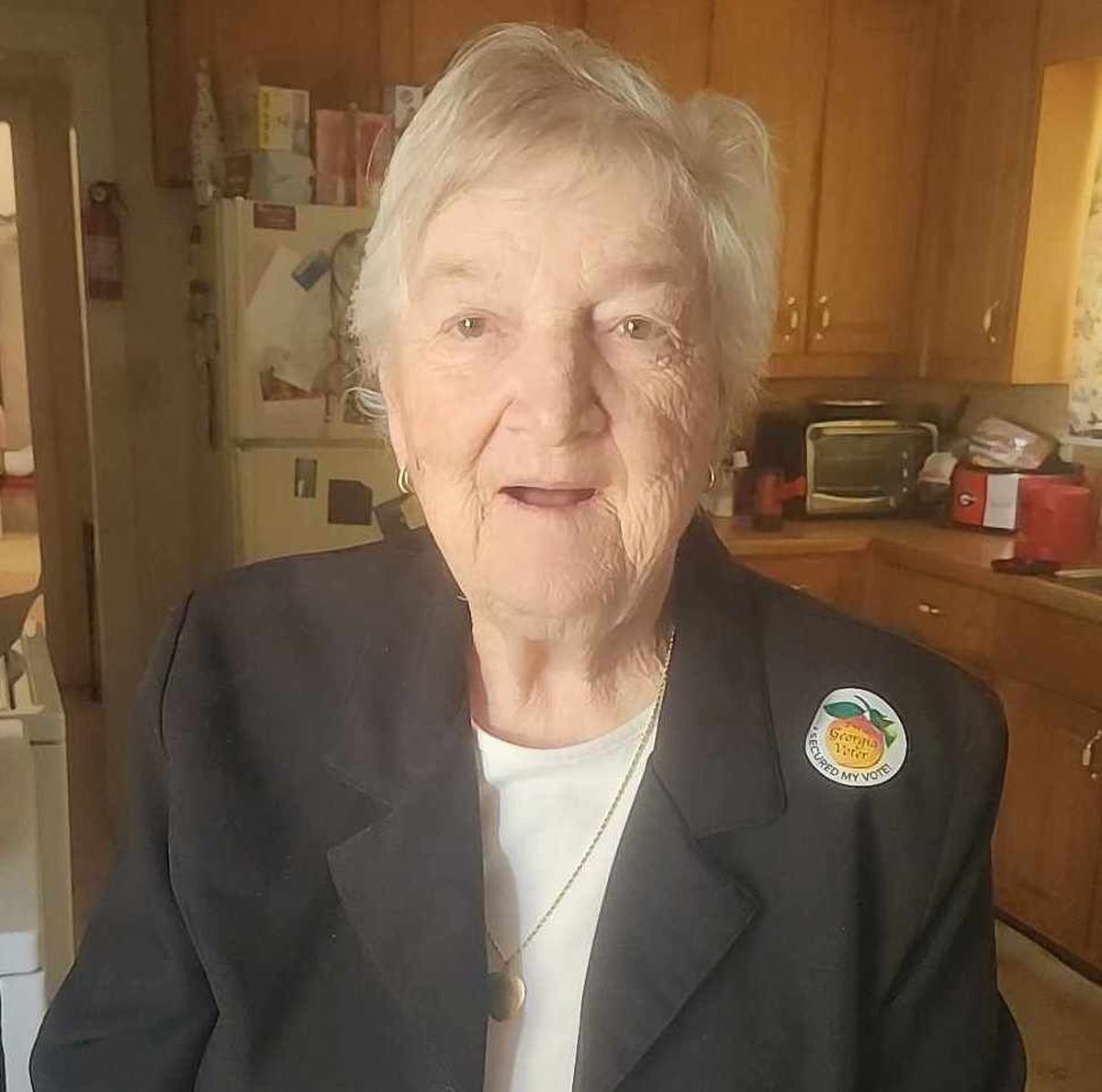 Betty Cartledge, 81, after she voted in an election for the first time. 