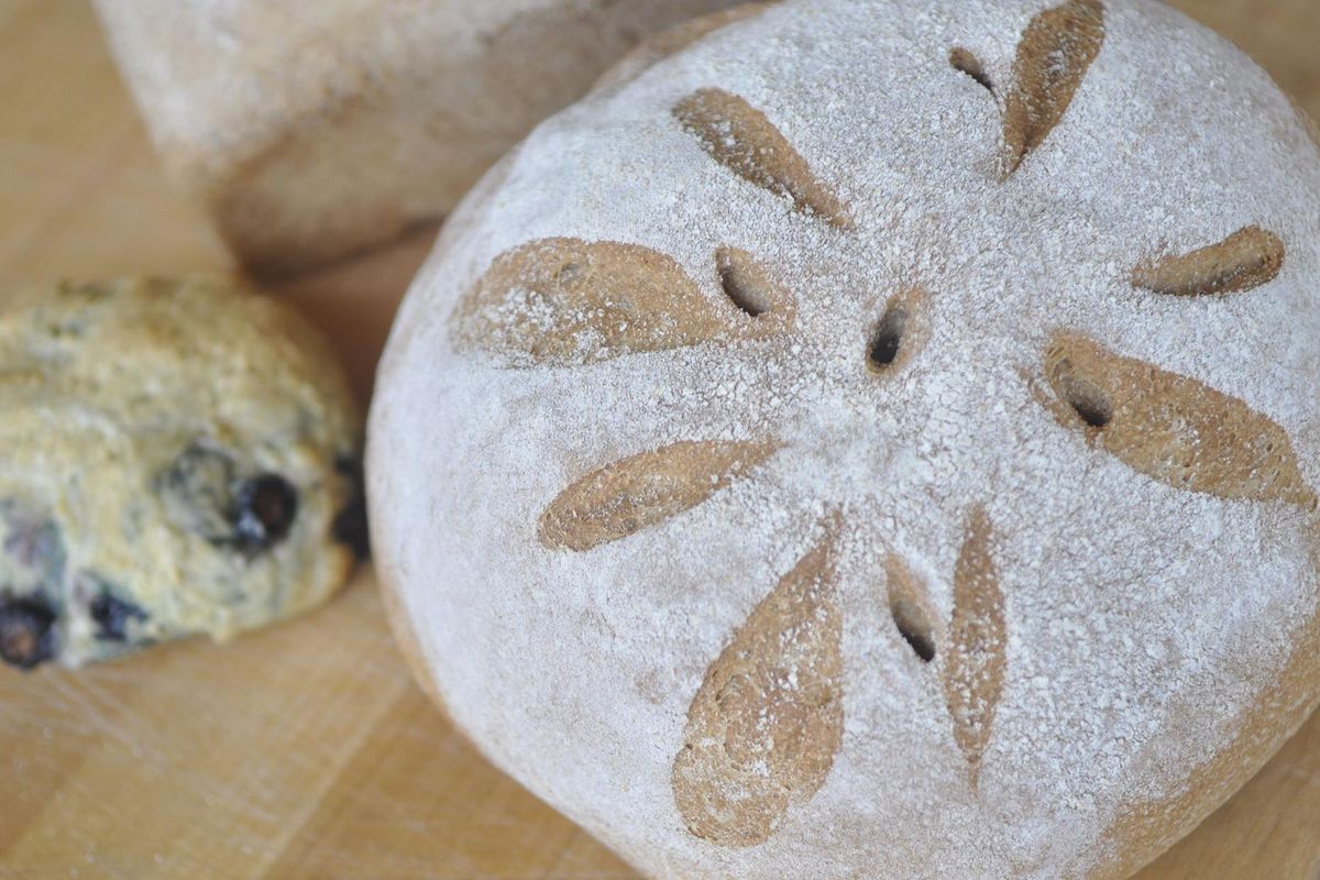 Great Harvest Bread Co. has reopened on the South Hill. Specialties include scones and round and toaster loaves, seen here. (Adriana Janovich / The Spokesman-Review)