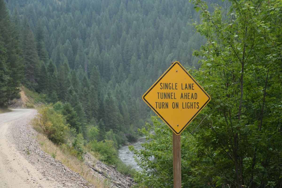 A sign warns motorists of an upcoming tunnel along Moon Pass Road.  (Michael Wright/The Spokesman-Review)