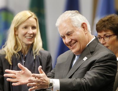 U.S. Secretary of State Rex Tillerson gestures at the beginning of a working session during the G-20 Foreign Ministers meeting in Bonn, Germany, Thursday, Feb. 16, 2017. (Michael Probst / Associated Press)