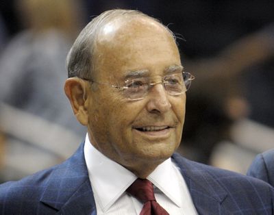 In this Oct. 10, 2010, file photo, Richard DeVos, Orlando Magic owner and Amway Inc. co-founder, smiles after welcoming fans to the new Amway Center before a preseason NBA basketball game against the New Orleans Hornets in Orlando, Fla. (Phelan M. Ebenhack / Associated Press)