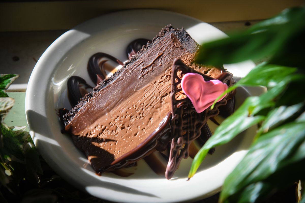 Double Layer Chocolate Mousse by Europa Restaurant & Bakery pastry chef Christie Sutton photographed on Friday afternoon. (Dan Pelle/The Spokesman-Review)