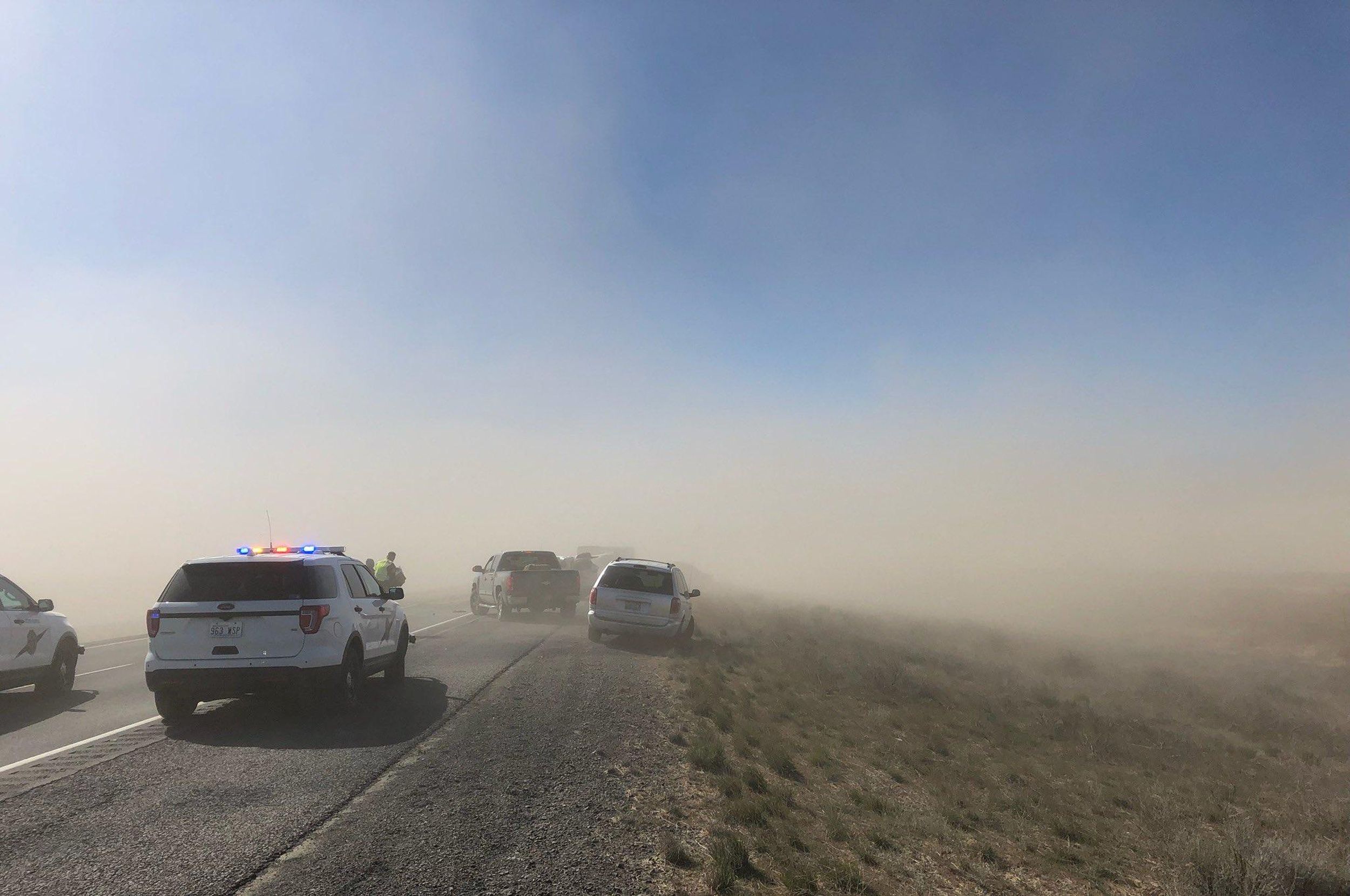 Dust blowing over I90 causes multiple crashes west of Ritzville; no