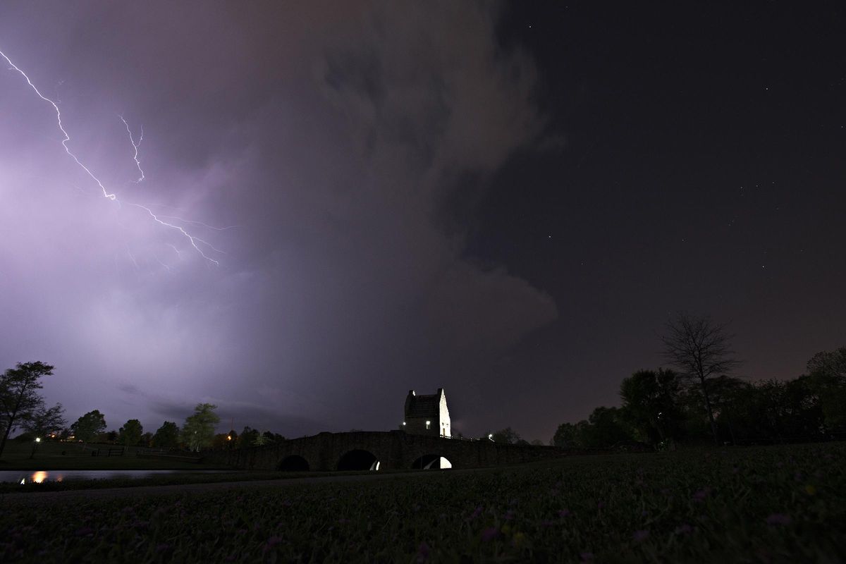 Lightning runs through cloud over Blount Cultural Park in Montgomery, Ala., Wednesday, April 5, 2017, as a thunderstorm moves through southern Montgomery County. (Albert Cesare / AP)