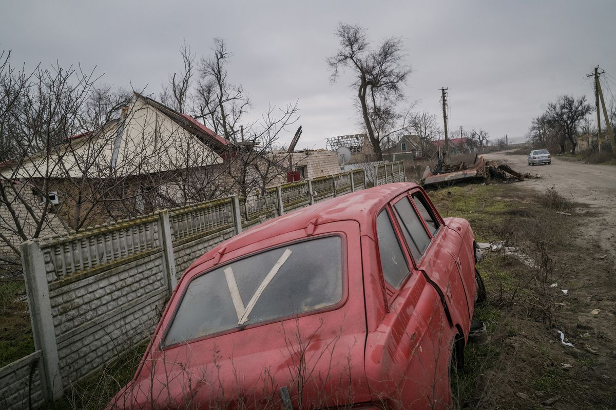 Destruction in the village of Oleksandrivka, Ukraine, on Jan. 21. Only 16 of the village