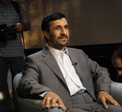  President Mahmoud Ahmadinejad talks Saturday with ABC News’ Christiane Amanpour, not shown, in a wide-ranging interview. (Associated Press)