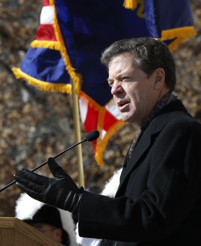 Gov. Sam Brownback speaks at a pro-life rally outside the Kansas Statehouse in 2013. (Associated Press)