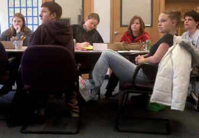 
Spokane Valley High School students listen to a discussion about accuracy in journalism during the PEARL World Youth News workshop Monday. The students will work as managing editors for PEARL World Youth News. 
 (Liz Kishimoto / The Spokesman-Review)