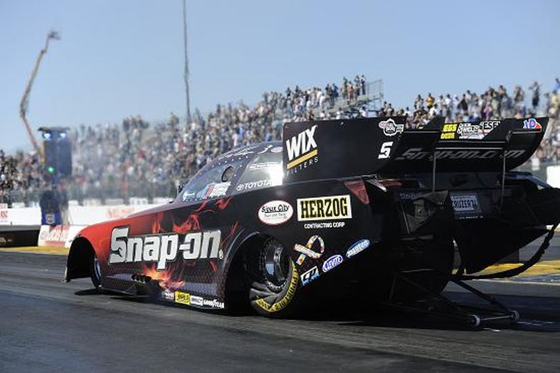 Cruz Pedregon leads Top Fuel qualifying at the NHRA Full Throttle Drag Racing Series stop in Sonoma, California. (Photo courtesy of NHRA)
