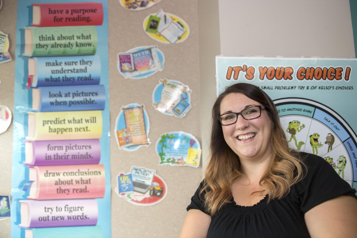 Christy Berube, a fourth-grade teacher at Lidgerwood Elementary, is readying her classroom in preparation for school to start again Wednesday, Aug. 8, 2017.  Jesse Tinsley/THE SPOKESMAN-REVIEW (Jesse Tinsley / The Spokesman-Review)