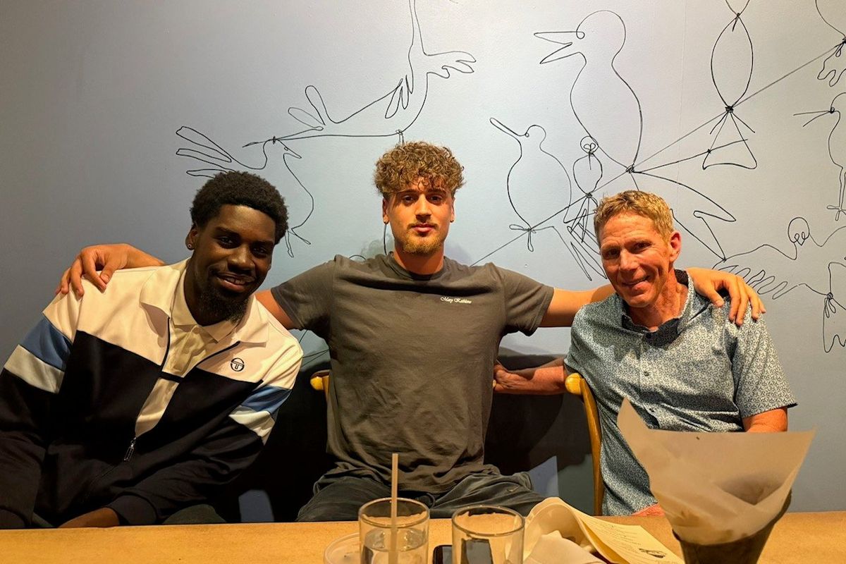 Parker Jefferson, middle, poses for a photo with Gonzaga forward Graham Ike and Mark Few during his official visit to Spokane. (Courtesy/Carrie Jefferson)
