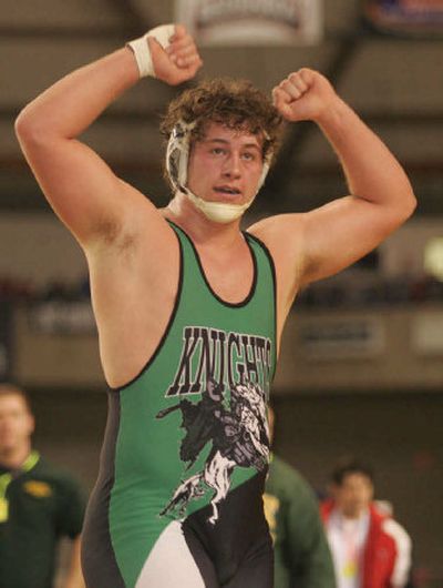 
East Valley's Tyler Jolley celebrates his semifinal win at 275 pounds. He also won his final match.
 (Robert Sumner Special to / The Spokesman-Review)
