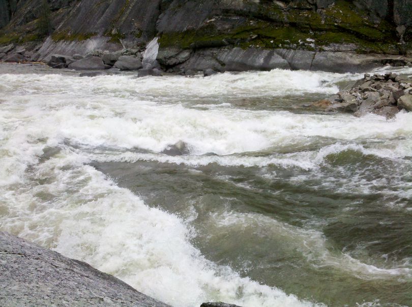 A new rapide has been formed on the main Salmon River by an April 1, 2011, blowout in Black Creek.  (Arctic Creek Lodge)