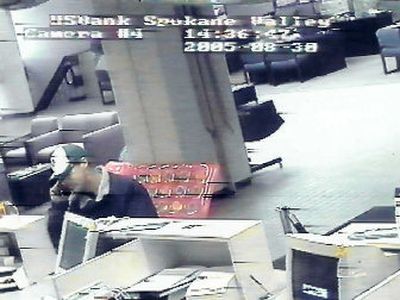 
A suspect entered the U.S. Bank branch at Sprague and Argonne about 2:35 p.m. Tuesday and handed a teller a note demanding cash. The suspect was described as a white male, 20 to 30 years old, medium build with a chinstrap type beard. 
 (Photo courtesy of Spokane Valley Police Department / The Spokesman-Review)