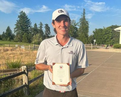 Gonzaga golfer Jace Minni poses for a photo after qualifying for the U.S. Amateur at the Home Course in DuPont, Washington, on Thursday.  (Courtesy)