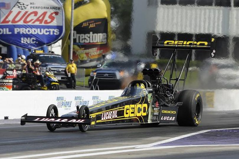 Morgan Lucas powers to his number one qualifying position at Royal Purple Raceway in Houston, Texas. (Photo courtesy of NHRA)