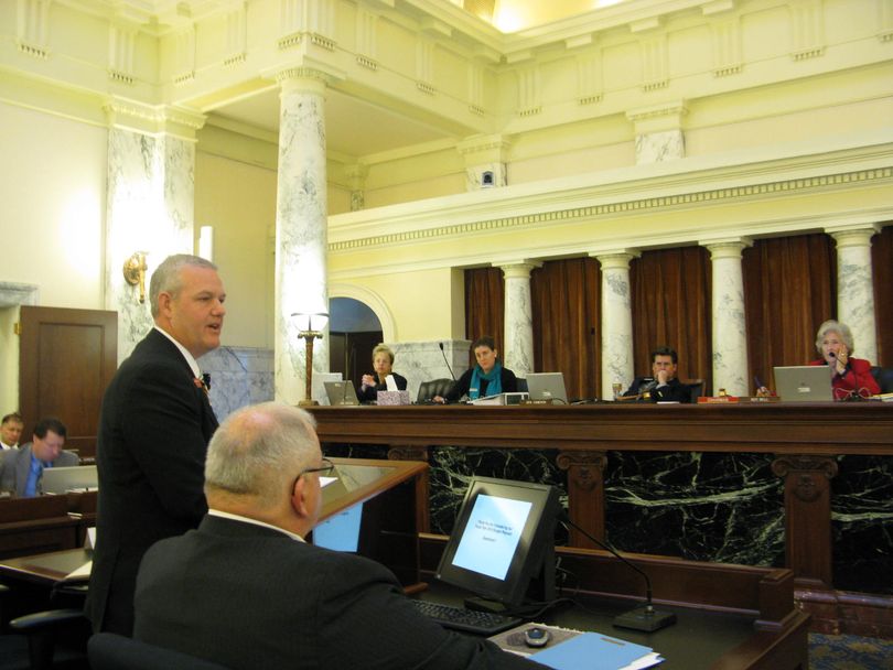 Idaho State Controller Brandon Woolf addresses JFAC on Friday (Betsy Russell)