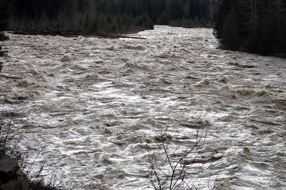 Lightning Creek swells to flood stage with warming temperatures and rain on newly fallen snow on Dec. 9, 2015. (Mary Franzel)