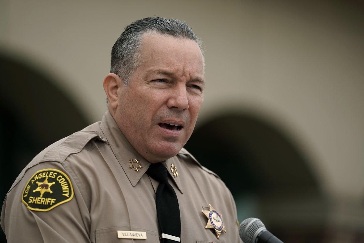FILE - In this Sept. 10, 2020, file photo Los Angeles County Sheriff Alex Villanueva speaks at a news conference in Los Angeles. Villanueva says he will not enforce the county