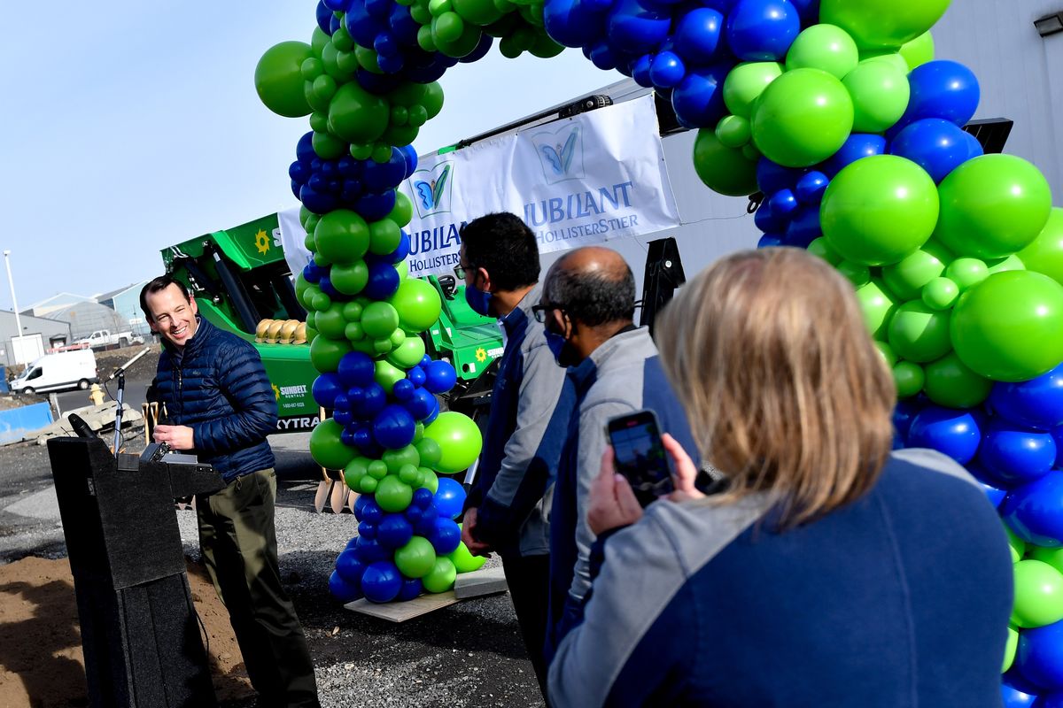 Sen. Andy Billig speaks Wednesday during a groundbreaking for Jubilant HollisterStier’s 50,000-square-foot expansion.  (Tyler Tjomsland/The Spokesman-Review)