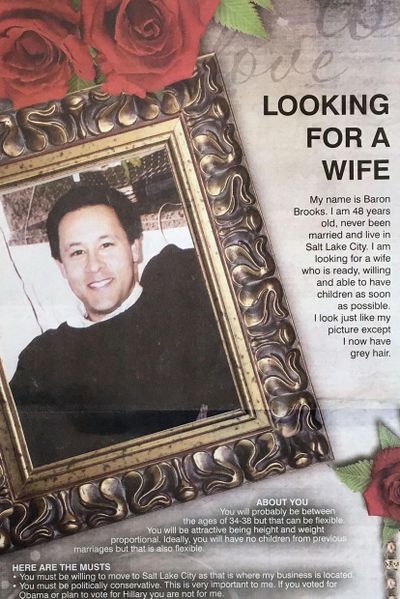 The “Looking for a wife” ad placed by Baron Brooks’ father in a North Idaho newspaper resulted in a dozen potential wife prospects, Brooks said Sunday, June 26, 2016. Although he knew nothing about the ad, Brooks said he is willing to go along with his father’s matchmaking plan. (Coeur d’Alene Press)