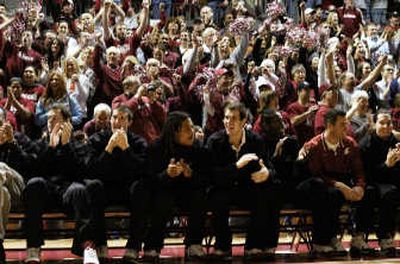 
WSU fans, players and coaches react to the announcement of unexpectedly high No. 4 seed at a rally in Pullman on Sunday. Associated Press
 (Associated Press / The Spokesman-Review)