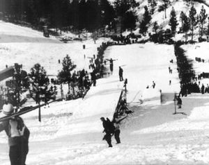 Ski Mor was a ski resort built by the Schafer family in the Chester Hills area near the end of 44th Avenue in the Spokane Valley. This photo was taken in the mid 1930’s. It had a nice lodge with a big fireplace, two ski jumps and a toboggan run. Photo courtesy Spokane Valley Heritage Museum (Photo courtesy Spokane Valley Heritage Museum / The Spokesman-Review)