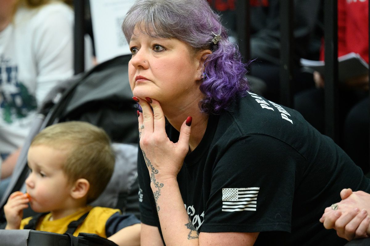 A community member at the town hall meeting in East Palestine. MUST CREDIT: Photo by Rebecca Kiger for The Washington Post.  (Rebecca Kiger/For The Washington Post)