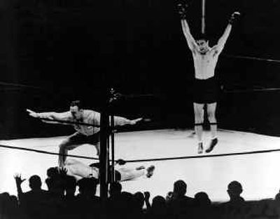 
Max Schmeling celebrated after defeating Joe Louis with a 12th-round knockout in New York City on June 19, 1936. 
 (File/Associated Press / The Spokesman-Review)