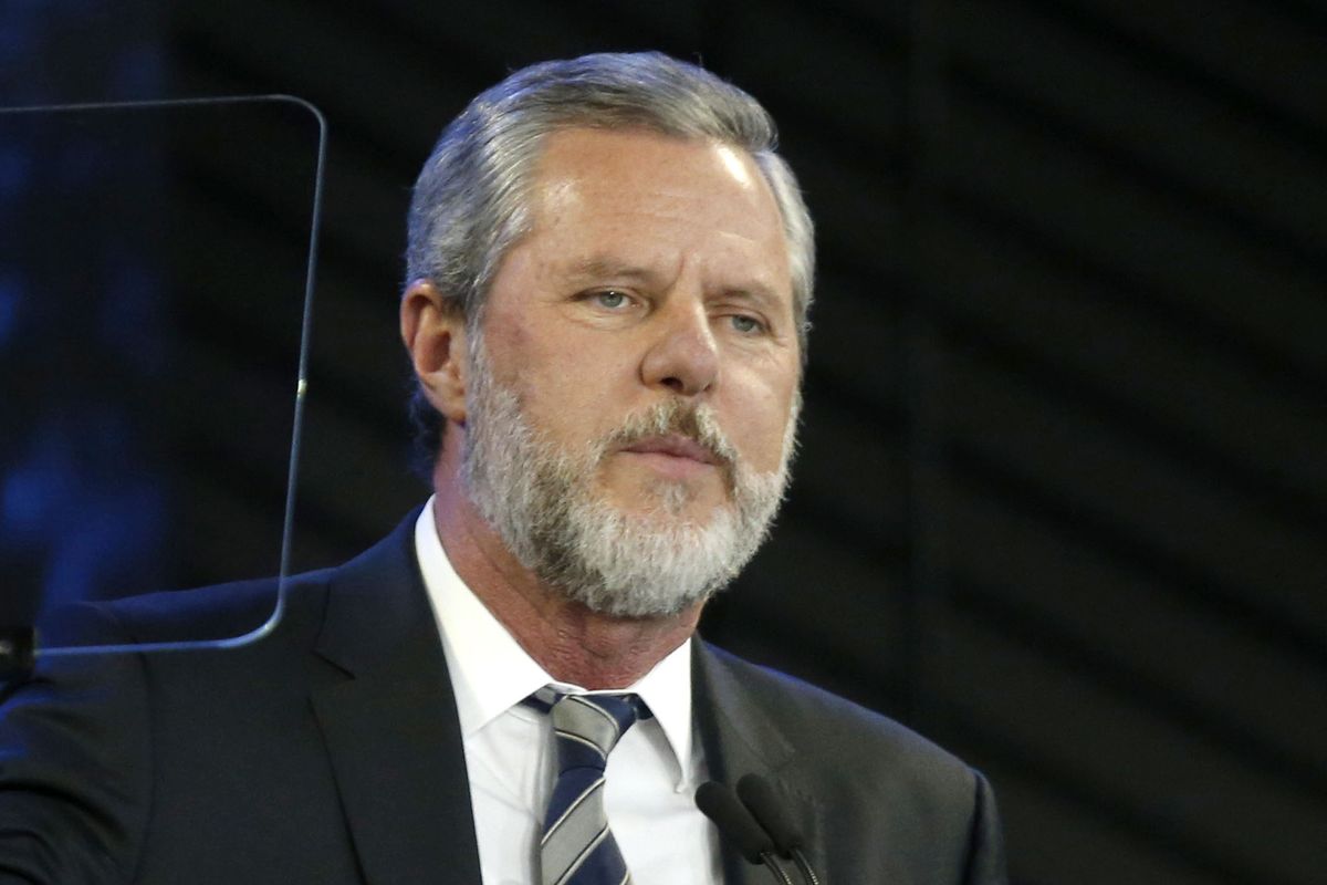 FILE - In this Nov. 28, 2018, file photo, Liberty University President Jerry Falwell Jr. speaks before a convocation at Liberty University in Lynchburg, Va. Falwell has agreed to take an indefinite leave of absence from his role as president and chancellor of Liberty University, the school announced Friday, Aug. 7, 2020.  (Steve Helber)