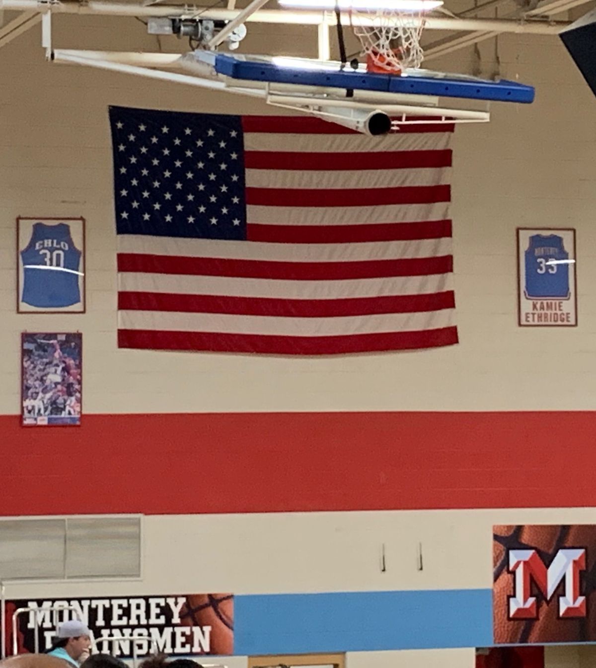 Craig Ehlo and Kamie Ethridge’s jerseys are retired at Monterey High School in Lubbock, Texas.  (Twitter/ Matt Chazanow)