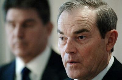 Bob Friend, right, acting deputy assistant secretary of labor for mine safety at the Mine Health and Safety Administration, speaks at a news conference Monday as Gov. Joe Manchin  looks on in Charleston, W.Va. 
 (Associated Press / The Spokesman-Review)