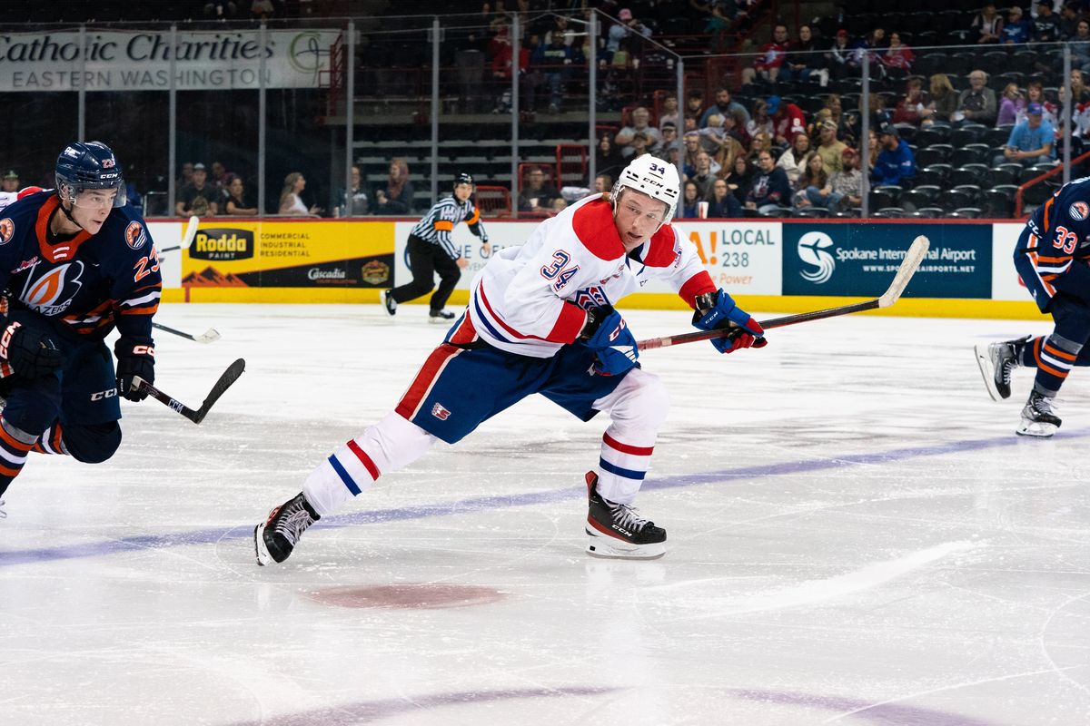 Berkly Catton appears in a 2022-23 season game for the Spokane Chiefs. He is expected to be a high pick in the 2024 NHL draft.   (Spokane Chiefs)