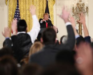 President Donald Trump calls on a reporter during a news conference, Thursday, Feb. 16, 2017, in the East Room of the White House in Washington. (AP Photo/Andrew Harnik)