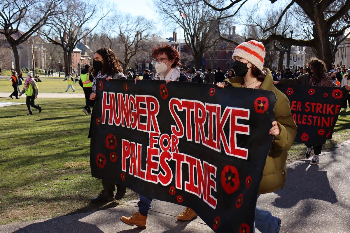 Hunger strikers at Brown University in Providence, R.I., on Monday.    (Talia LeVine )